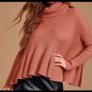 Free People Cowl Neck Peplum Sweater Rose